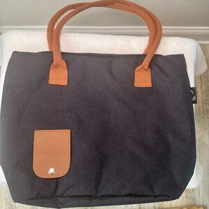 Tirrinnia Wine Purse Black Tote Bag Brown Handles Hidden Dispenser No‎ Bladder
